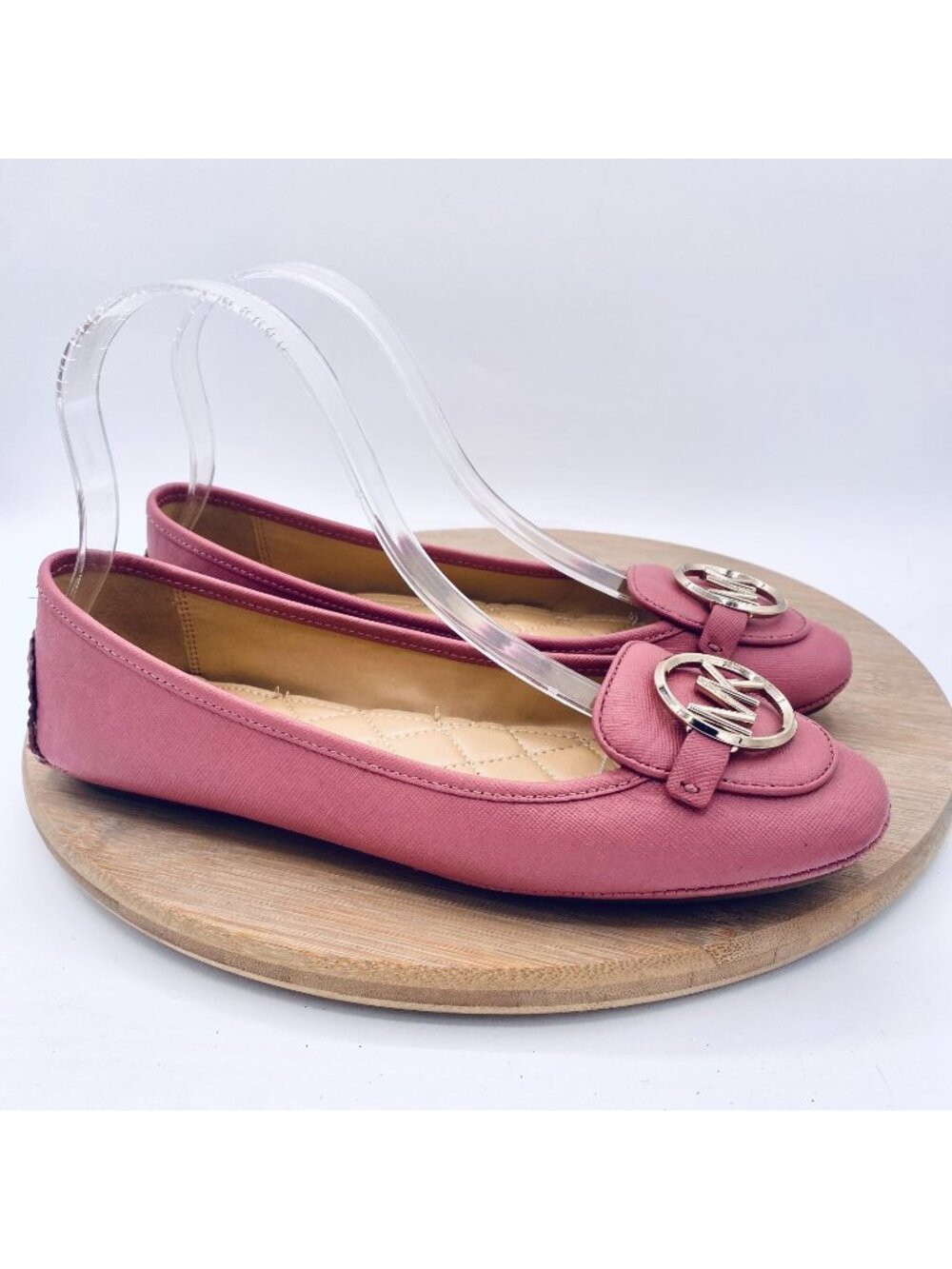 Michael Kors Shoes Womens 8 Pink Leather Slip On Flats Logo Preppy